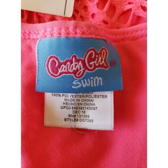 Girls Swimwear Crochet Overlay Pink Bikini Halter Style Top Medium NWT Clearance - Picture 5 of 6